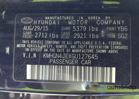 2016 Hyundai Genesis 3.8 из США, поврежденный, VIN KMHGN4JEXGU127645